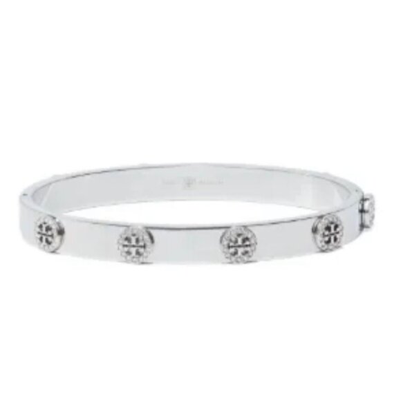 NEW! Tory Burch Silver Miller Stud Logo Hinge Bracelet, 7MM - Picture 2 of 7